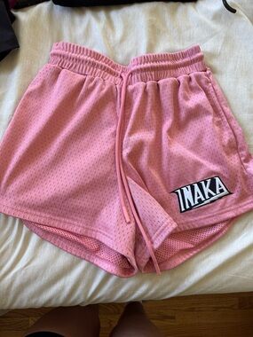 Inaka Power Pink Mesh Athletic Shorts with Drawstring